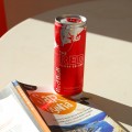 Pierwszy raz piłem Red Bulla w czerwonej puszce. Smakuje jednak tak samo jak w zwykłej. Na zdjęciu puszka czerwonego red bulla i przewodnik po Sardynii